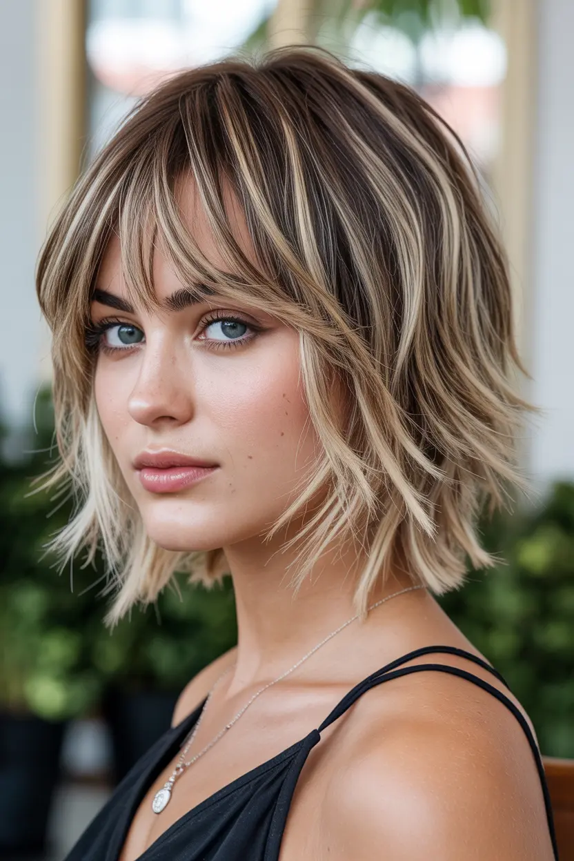 28.layered butterfly bob with highlights