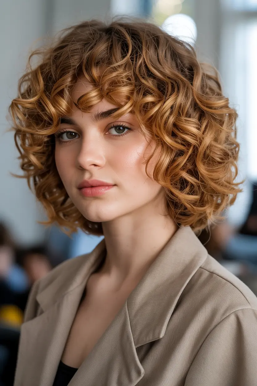 29.golden brown thick curly soft bouncy bob