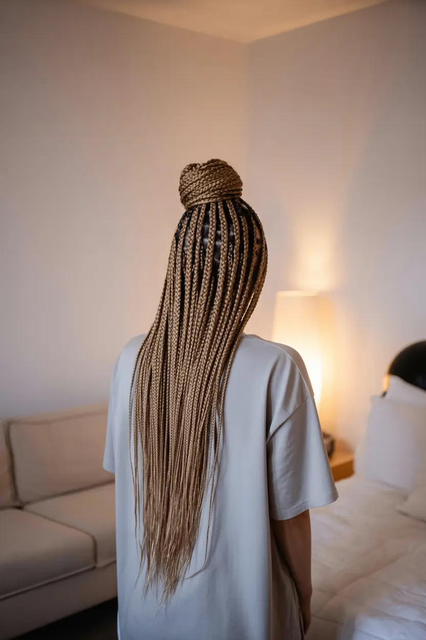 3.box braids half up pigtails