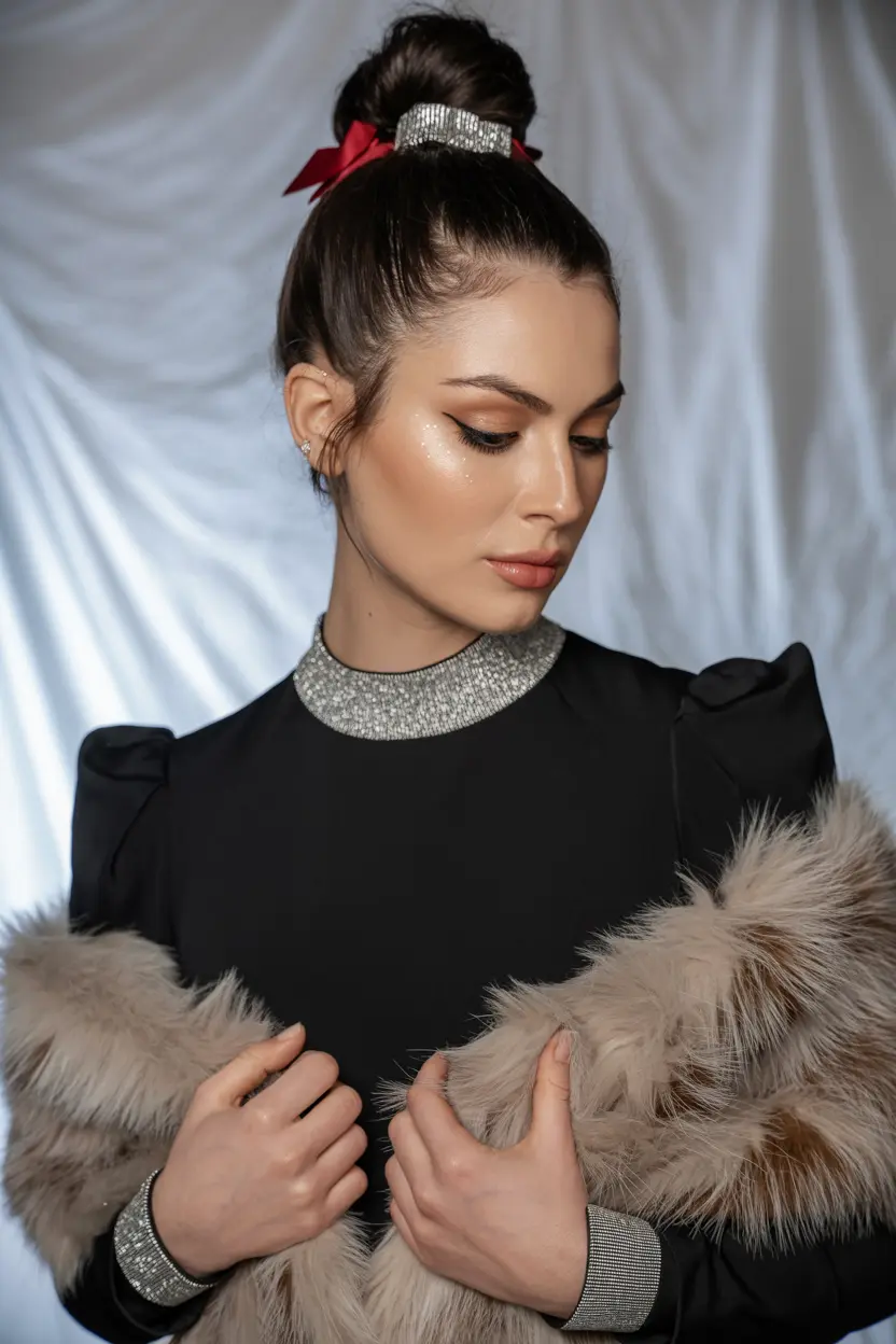 3.high bun with glitter spray