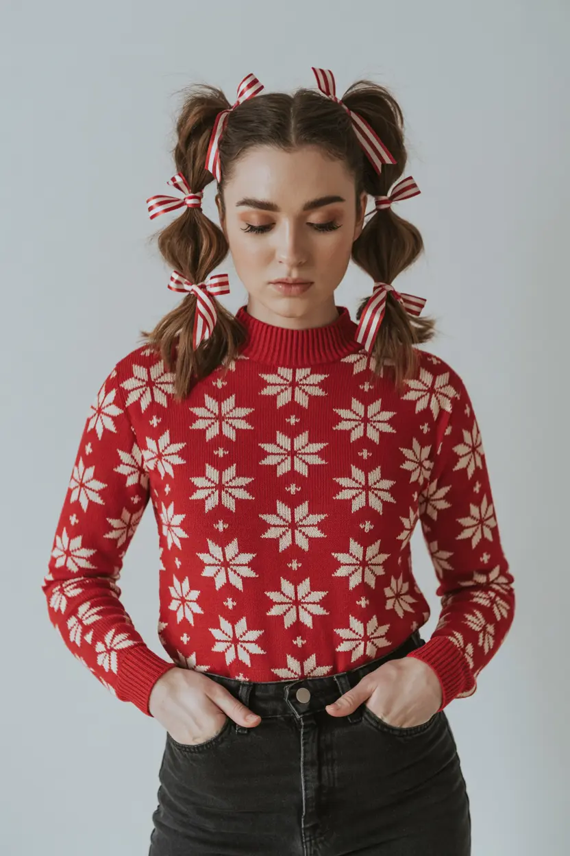 31. twisted prio ponytail with candy cane solors