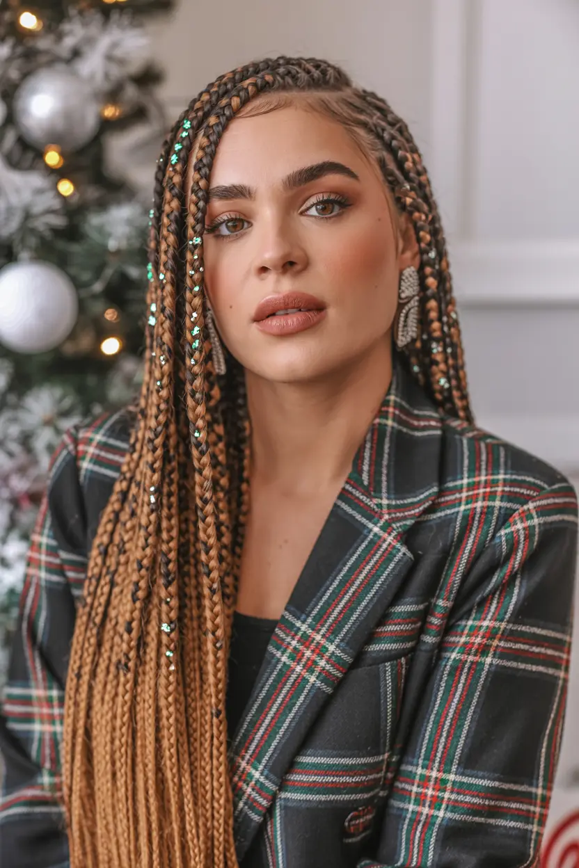 33. side swept cornow with glitter highlights