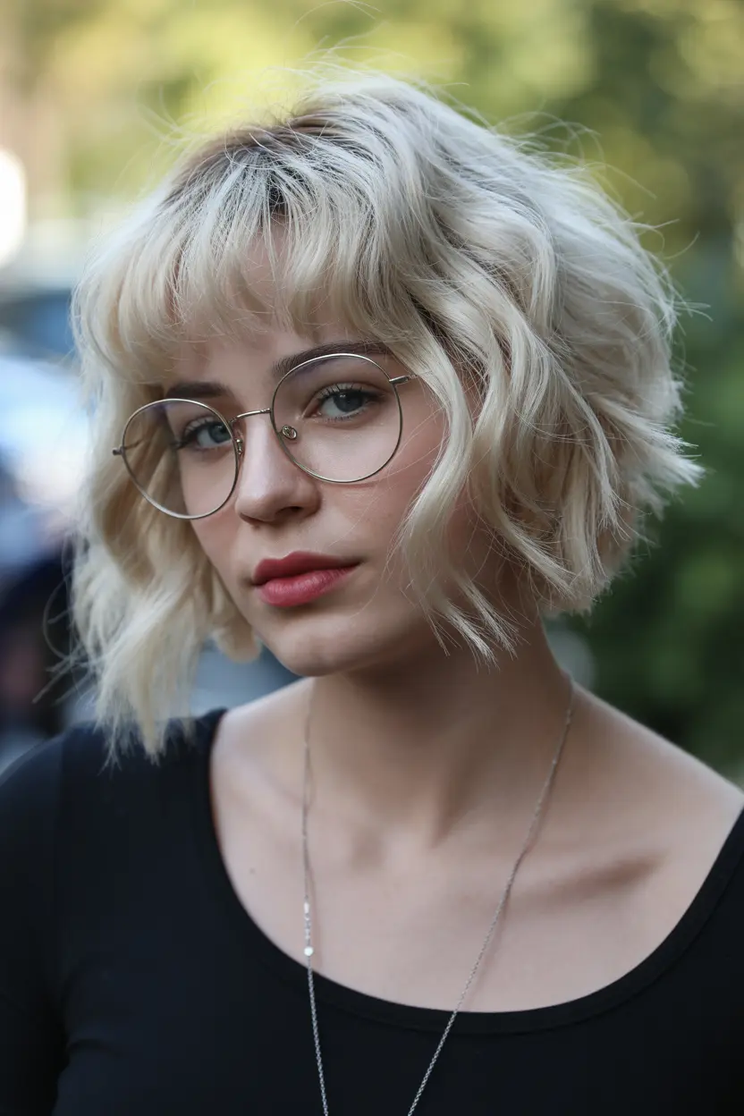 33.wavy butterfly haircut with blunt bangs