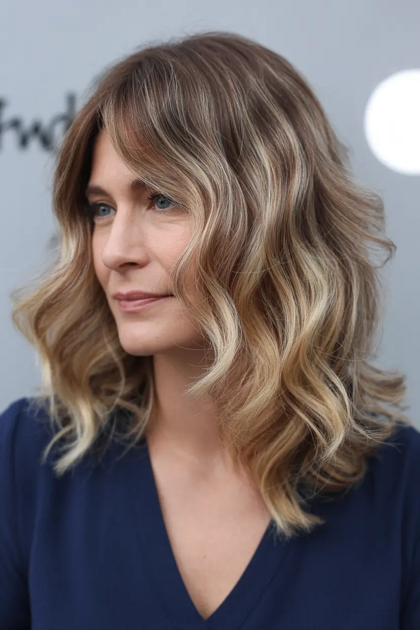 34.chic blonde balayage on medium hair with no bangs