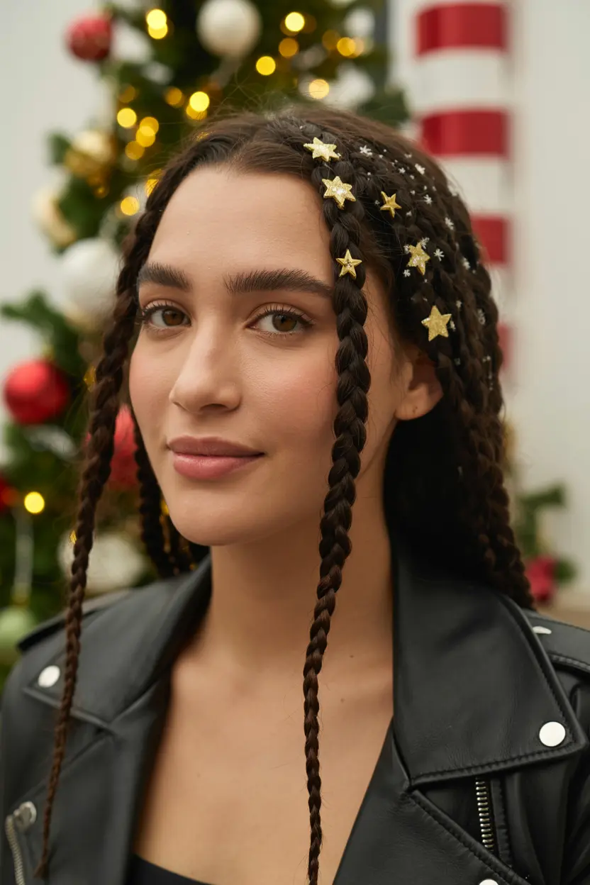34.half up and half down braid with glitter star