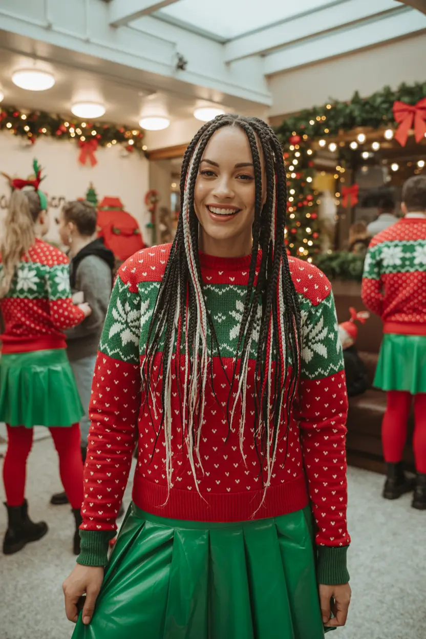 35.zigzag part box braids with festive colors