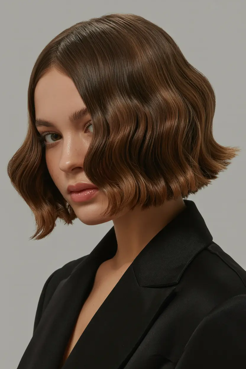 37.edgy brunette bob with glossy waves