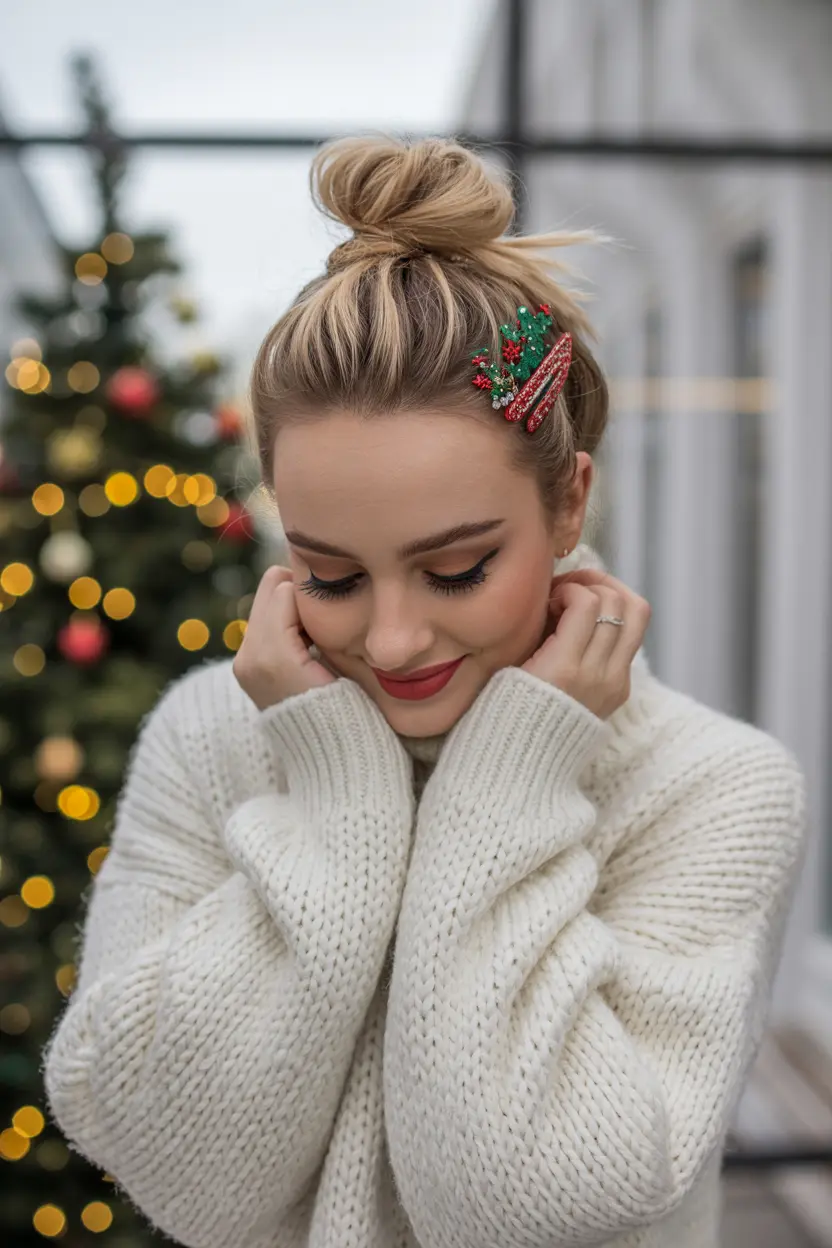 37.effortless top knot with seasional pins