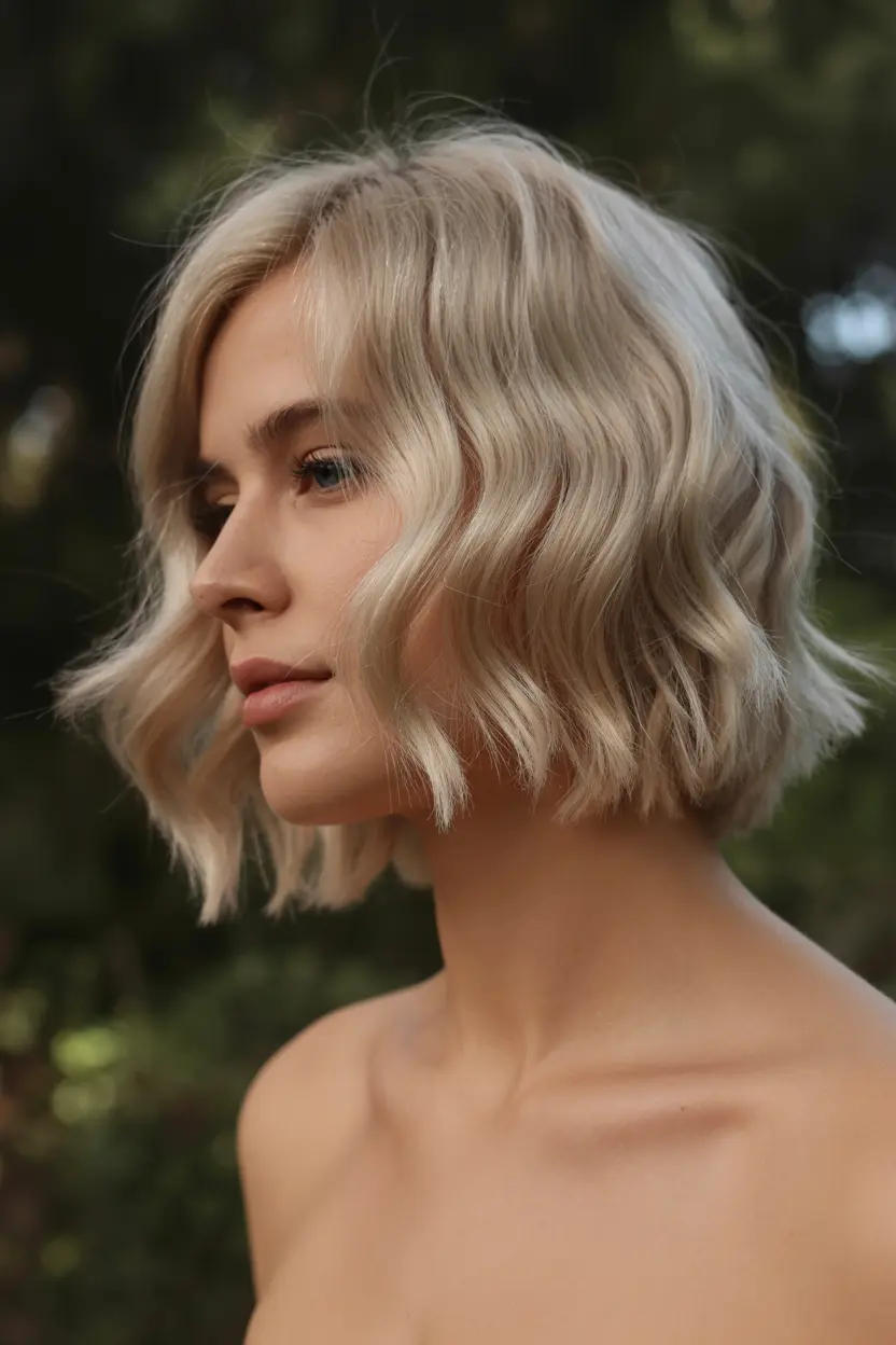 38.metallic blonde jaw length bob