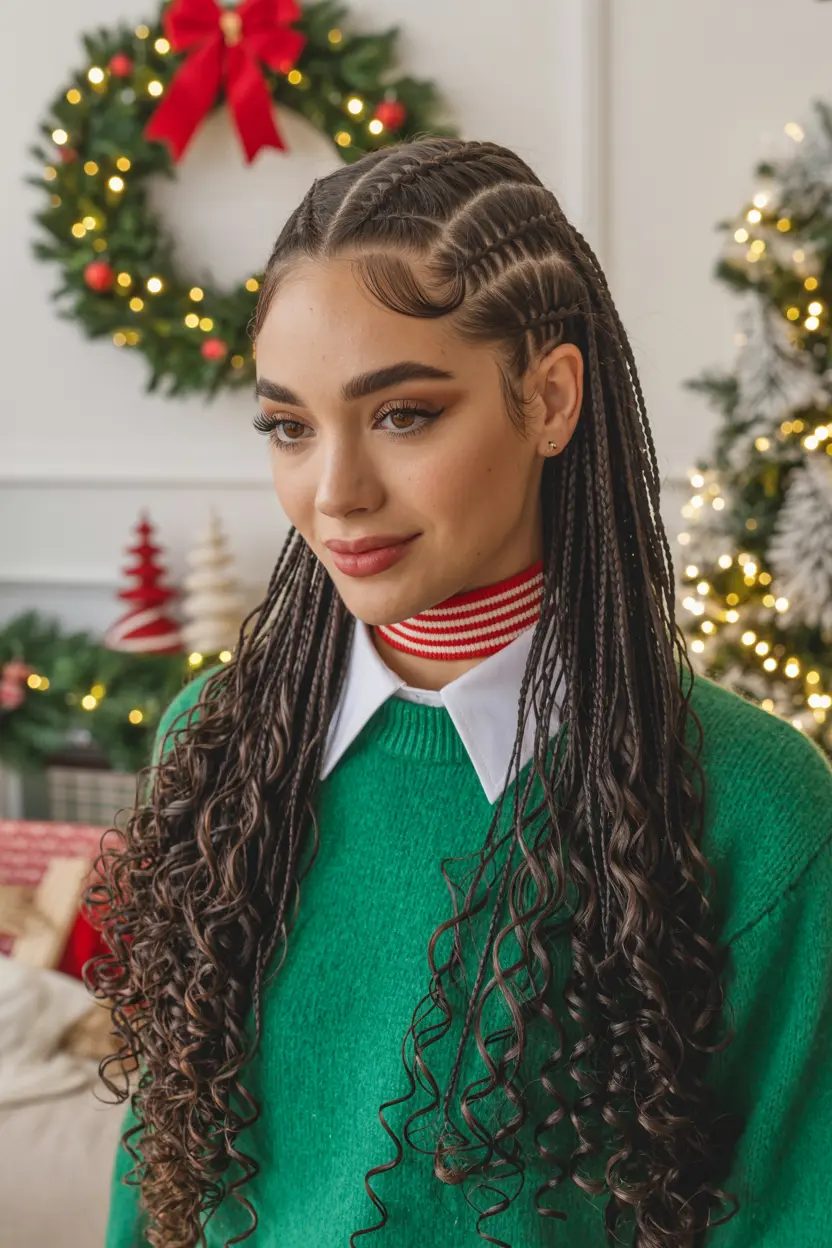 39.flat twists into a curly ponytail