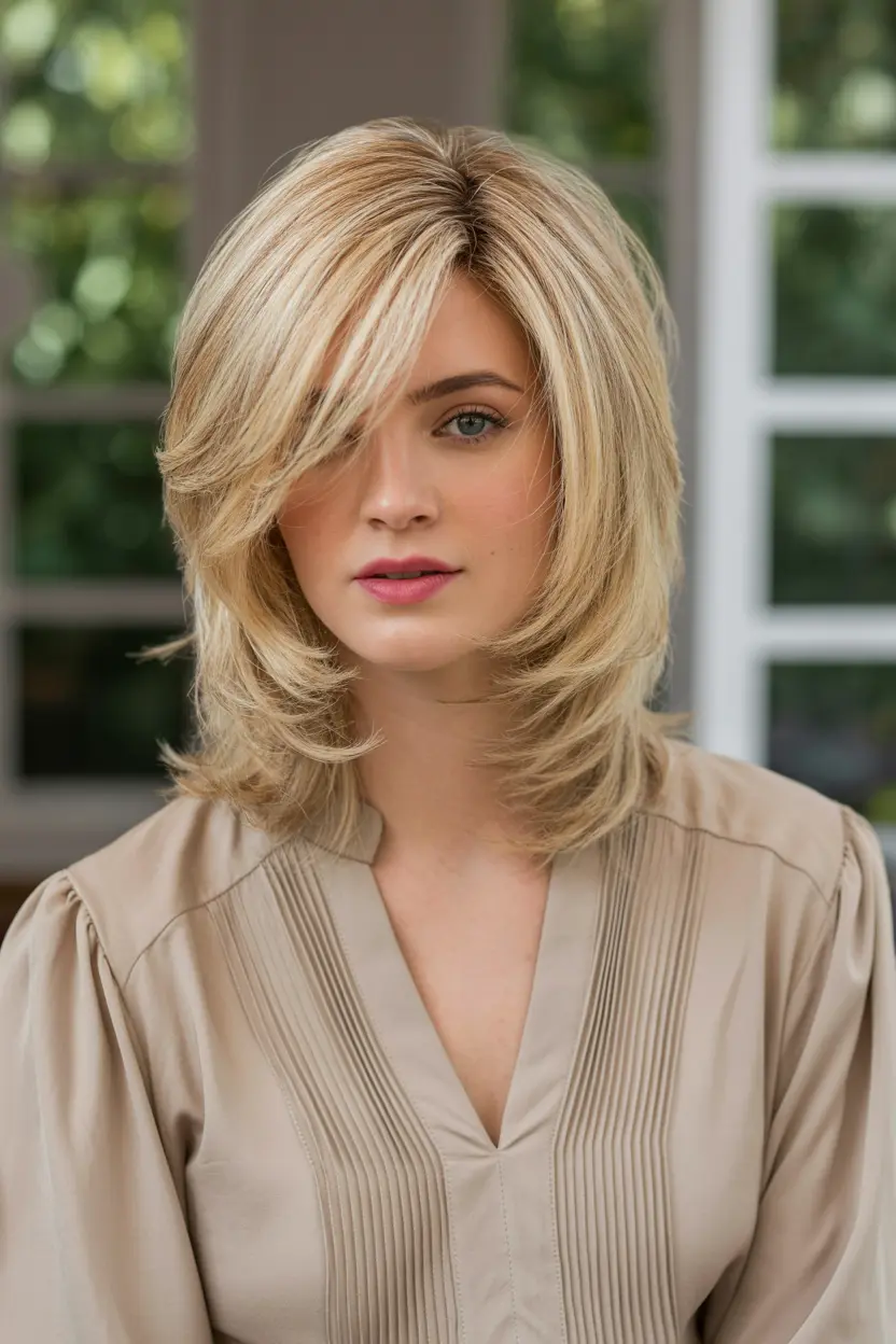 39.mid length layered hair style with tousled waves