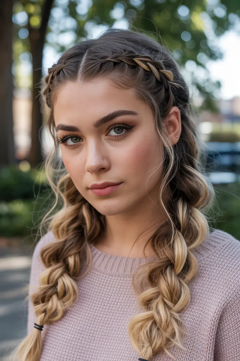 4.french braid half up pigtails