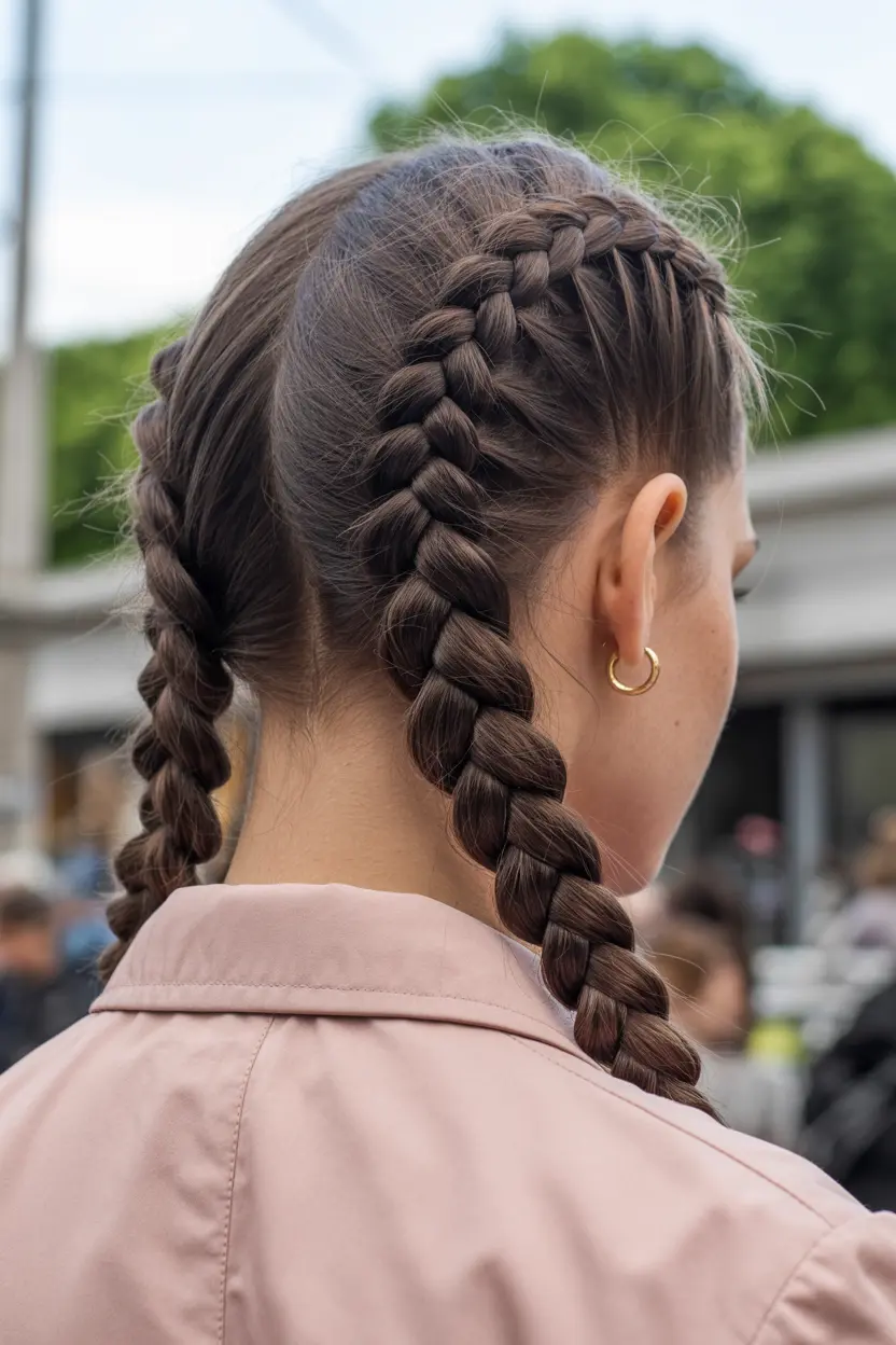 4.low french braid pigtails