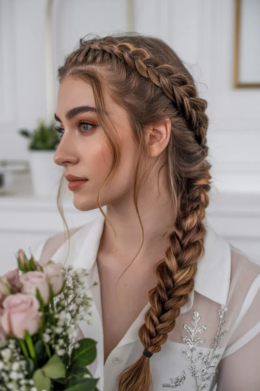 4.simple side braid wedding style