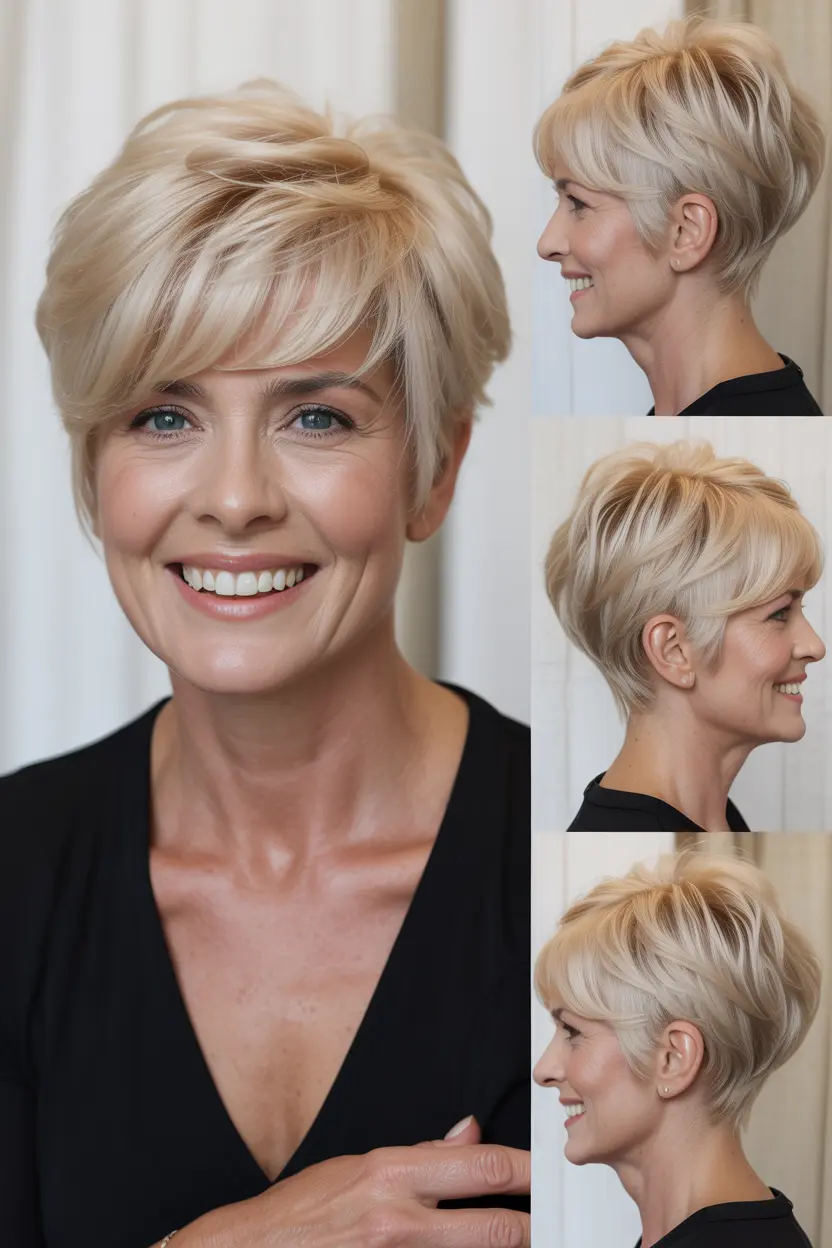 40. blonde younger looking pixie cut