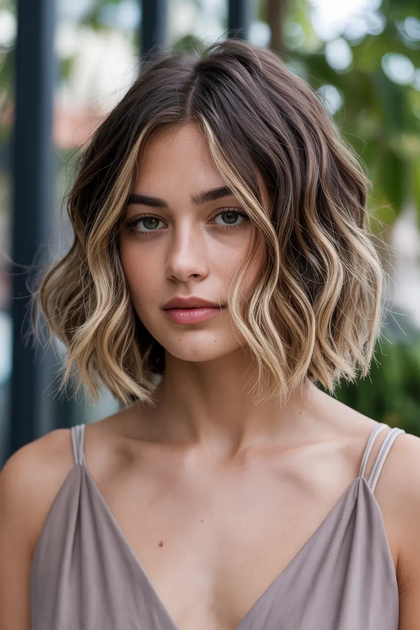 43.wavy choppy bronde balayage bob