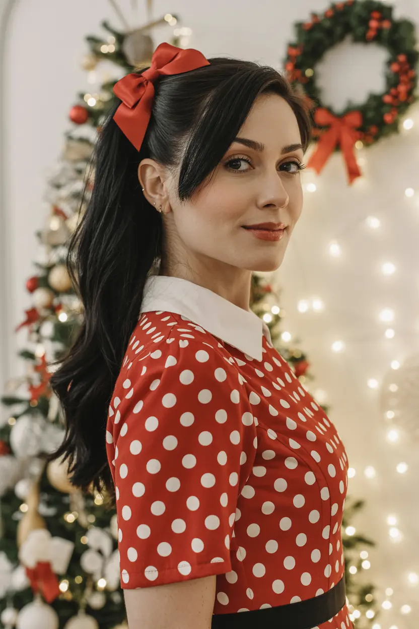 45. sleek ponytail with red bow