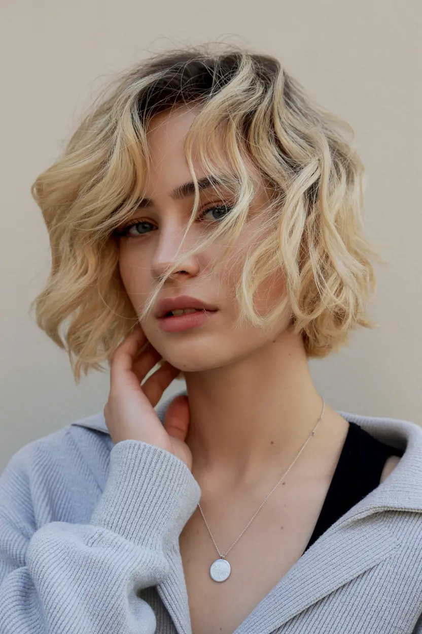 46.loose and wavy butterfly bob