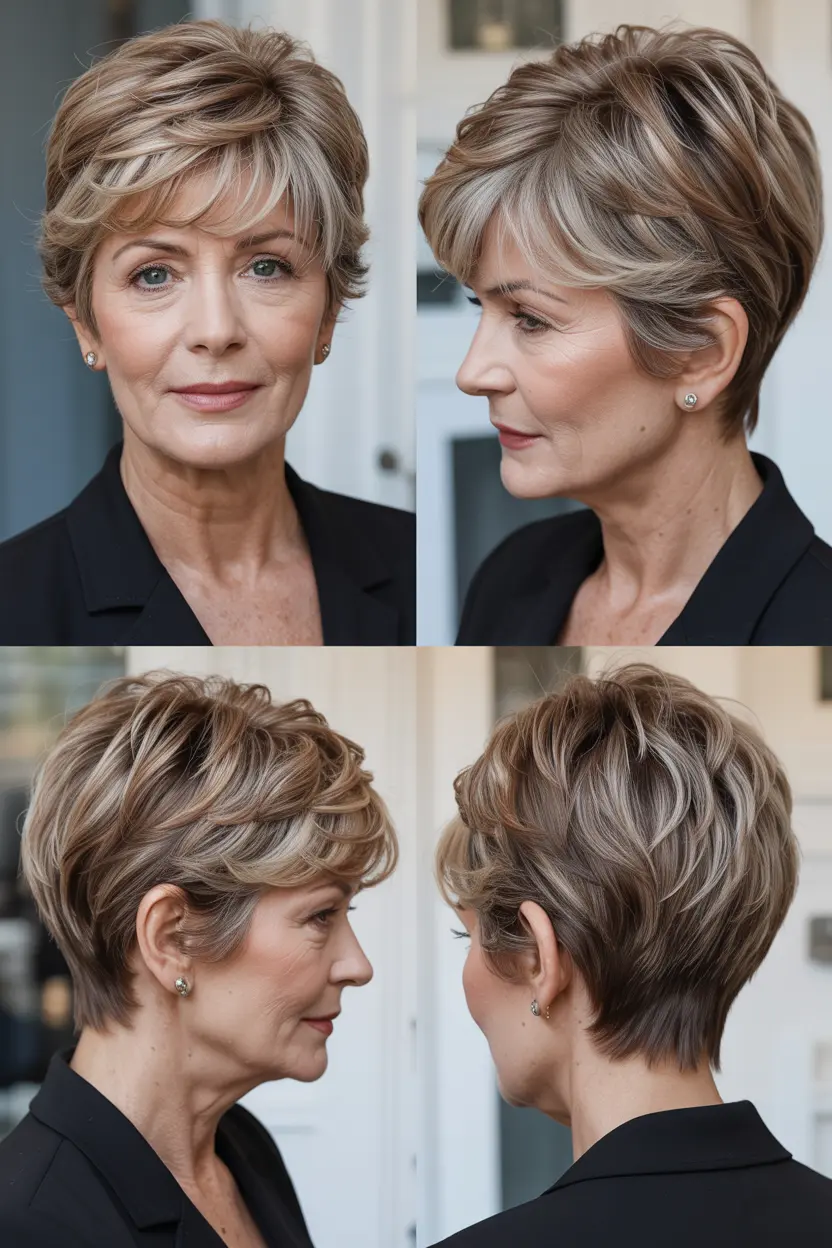 47. sophisticated pixie cut with blonde highlights
