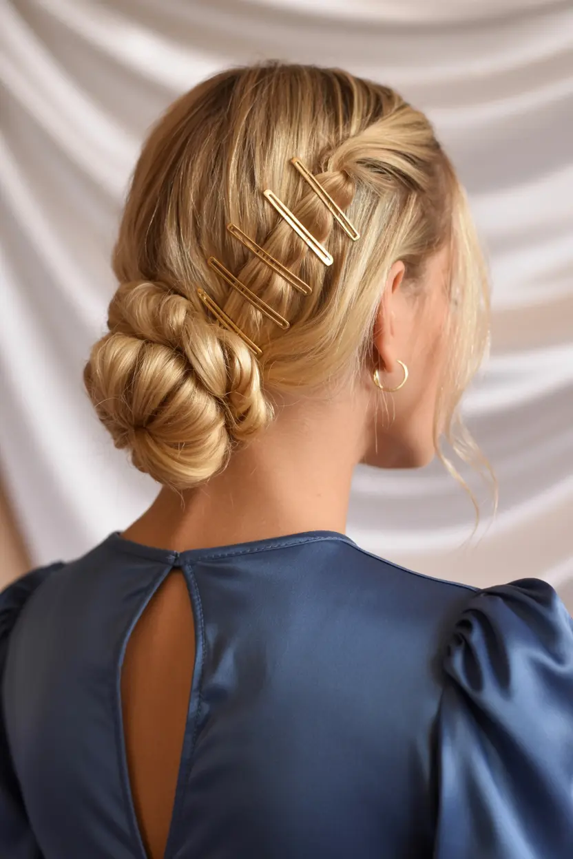5.twisted chignon with gold clips