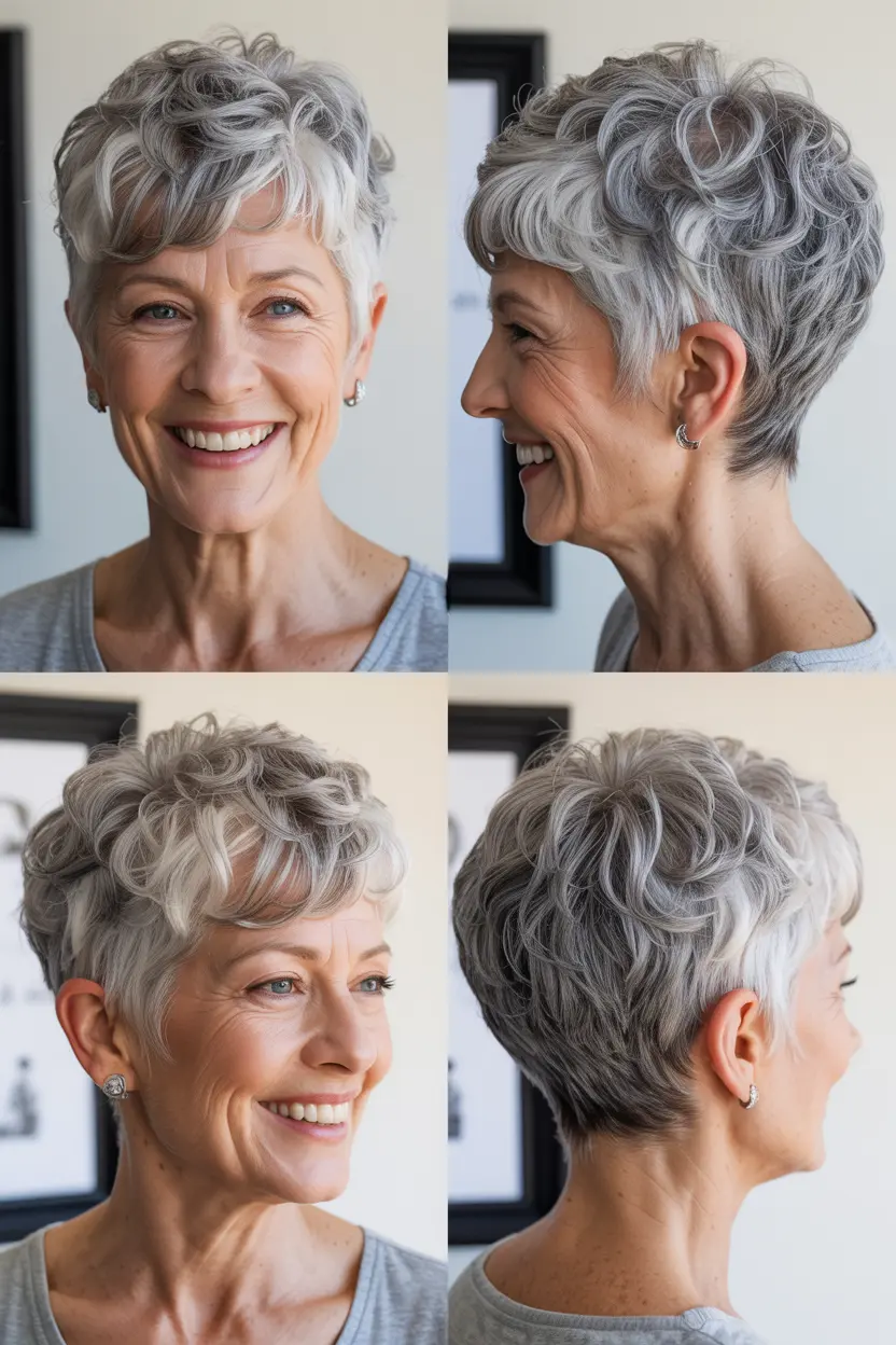 51.voluminous silver gray pixie for ladies over 50