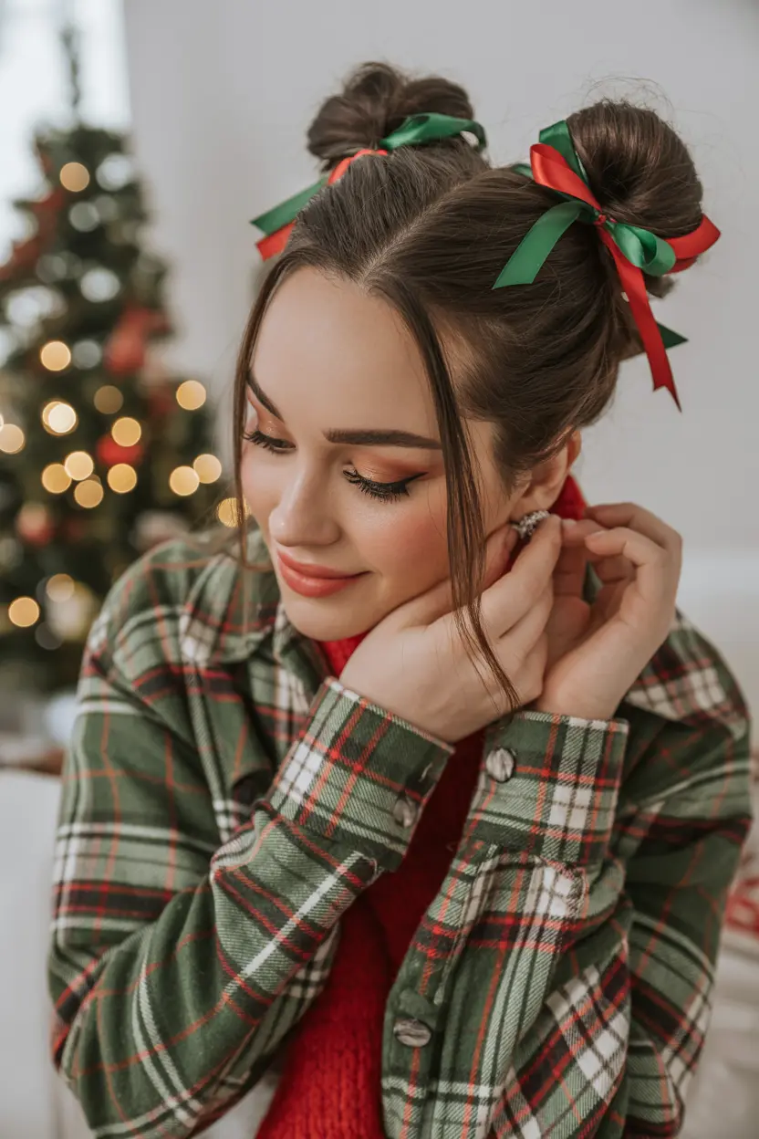 54. buns with christmas ties