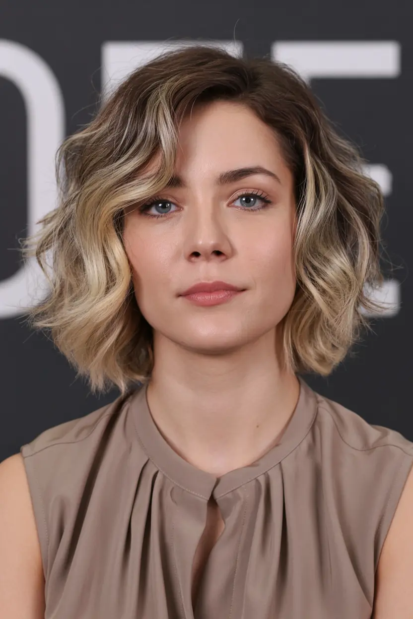 54.wavy angled bob with chopped ends