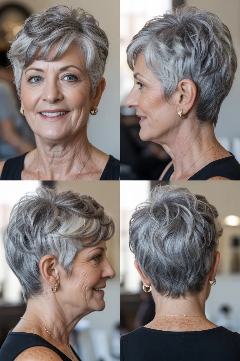 56. sassy gray pixie for rounded faces