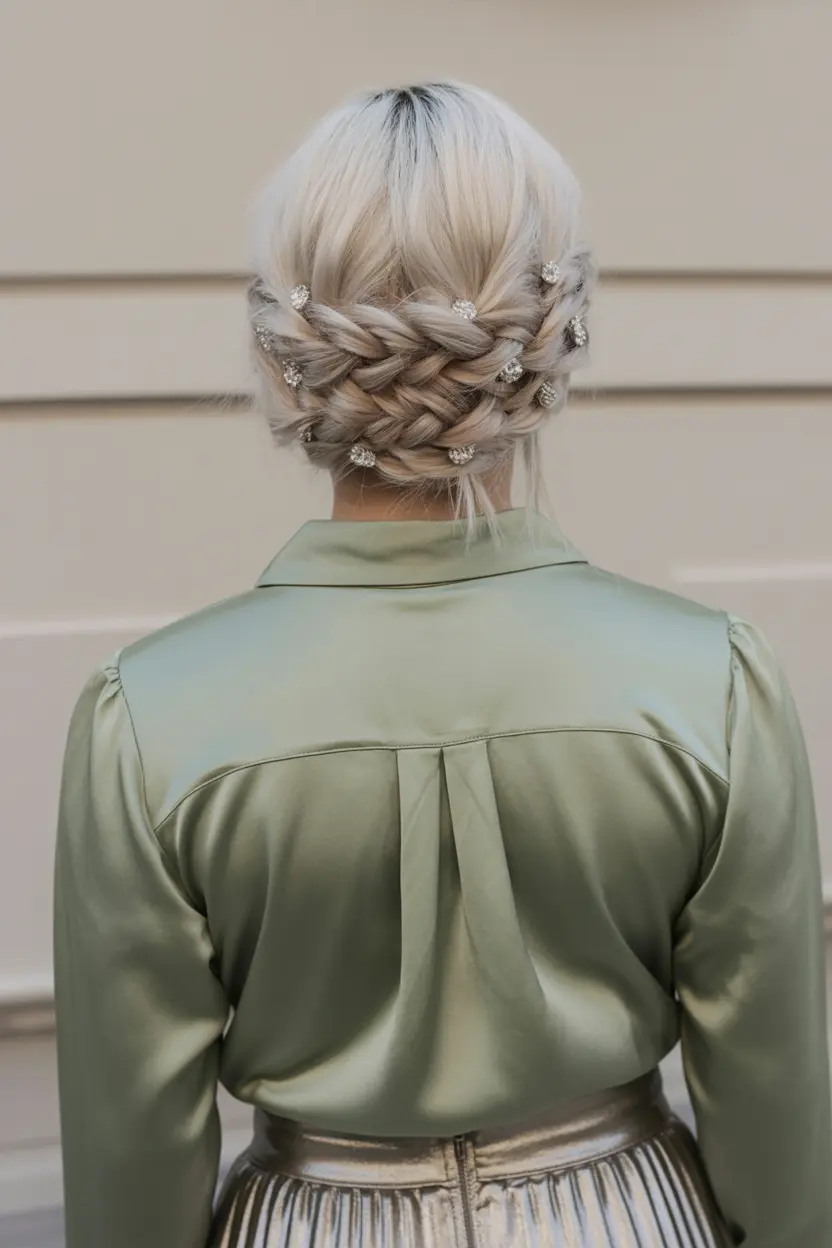 57.braided pritezel twist bun with acessories