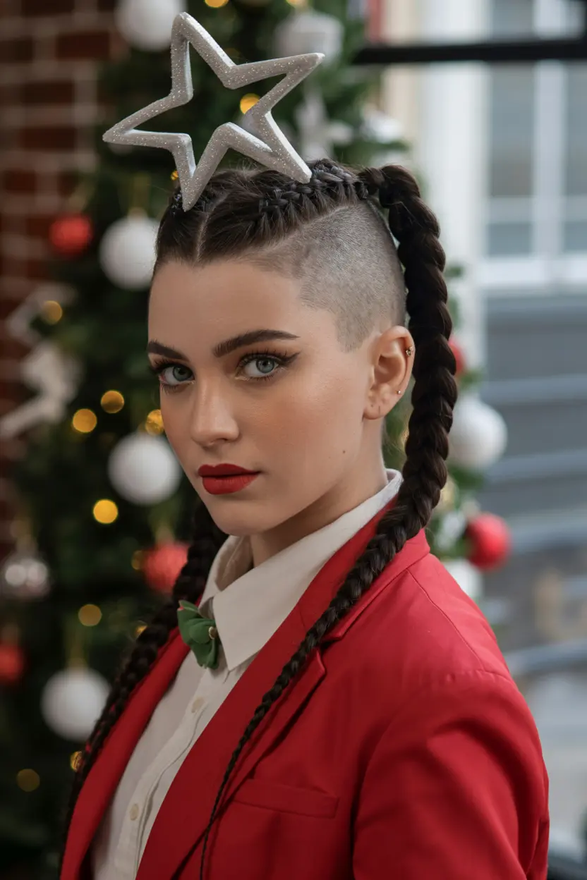 57.mohawk braids with sparkling glitter star
