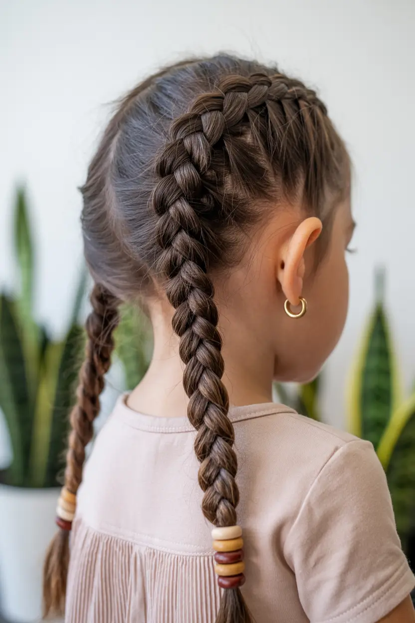 6. french braid pigtails with beads