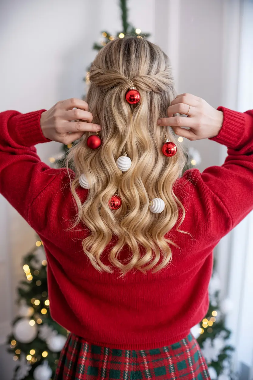 6.curly low pontail with ornaments