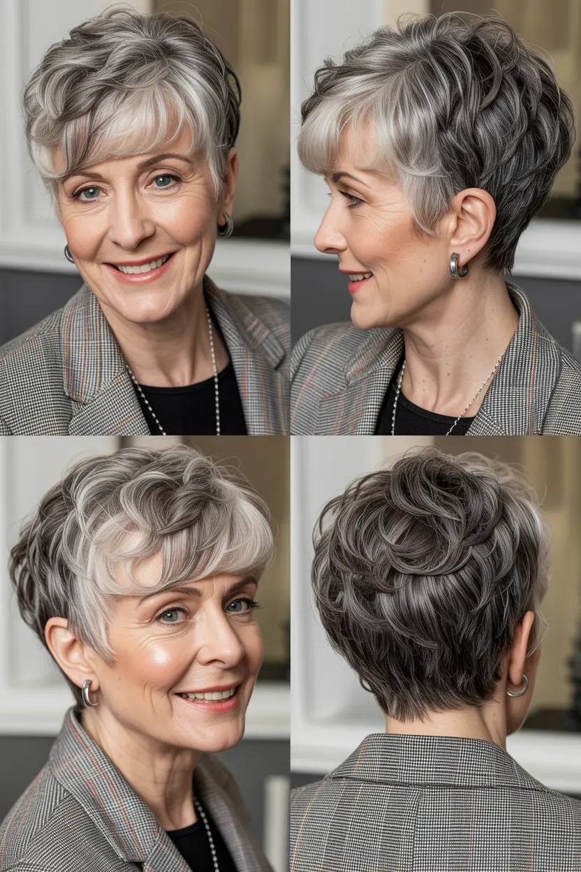 60. shaggy silver and dark gray