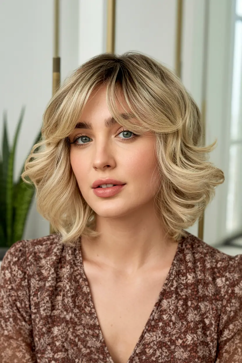 61.dimensional wavy bob with bangs