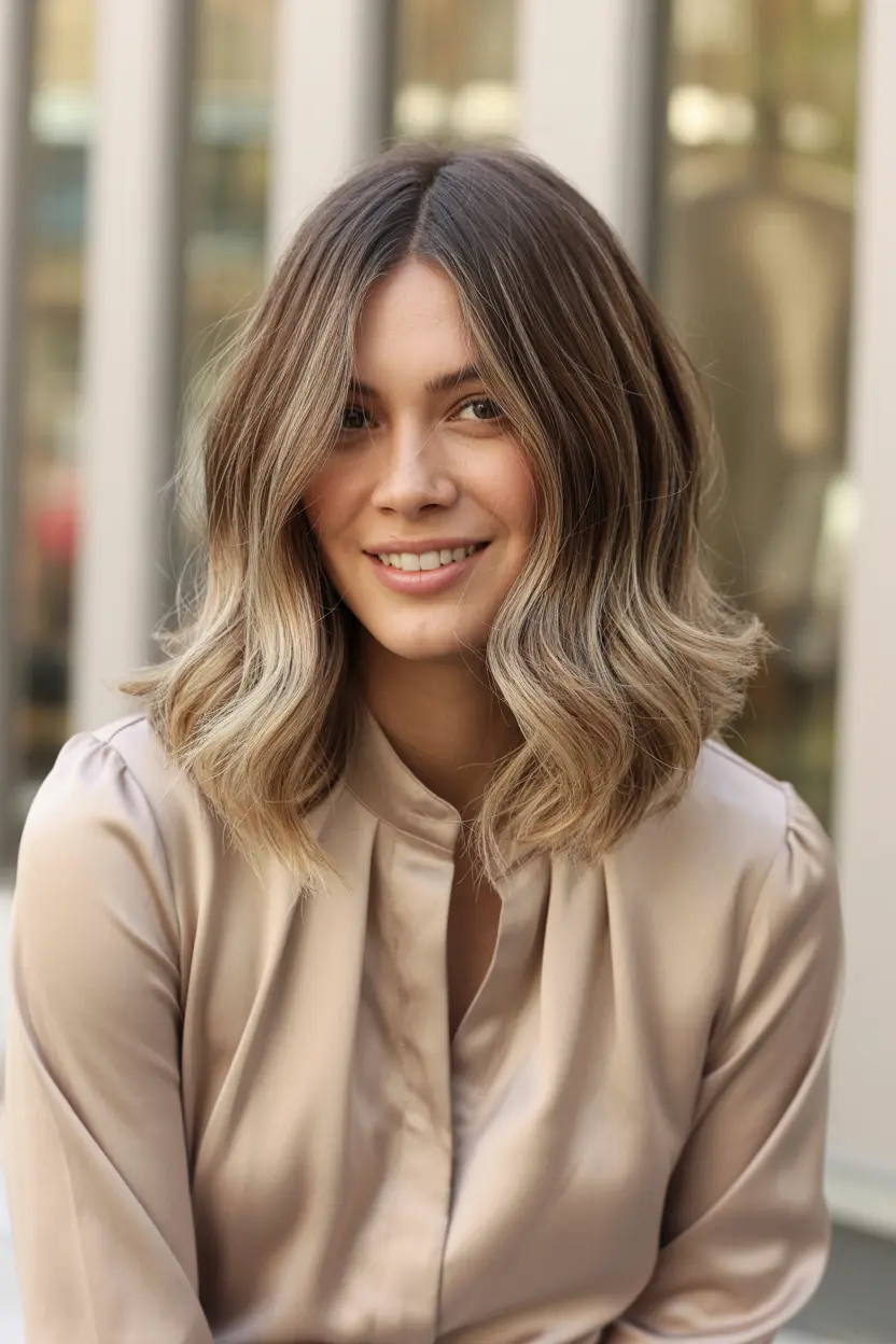 62.wavy shoulder length hair with highlights