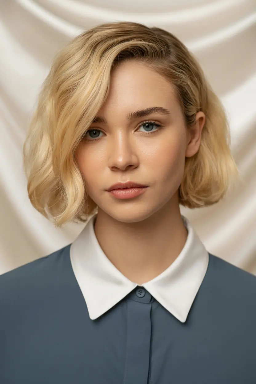 65.angled bob cut on long thick wavy hair