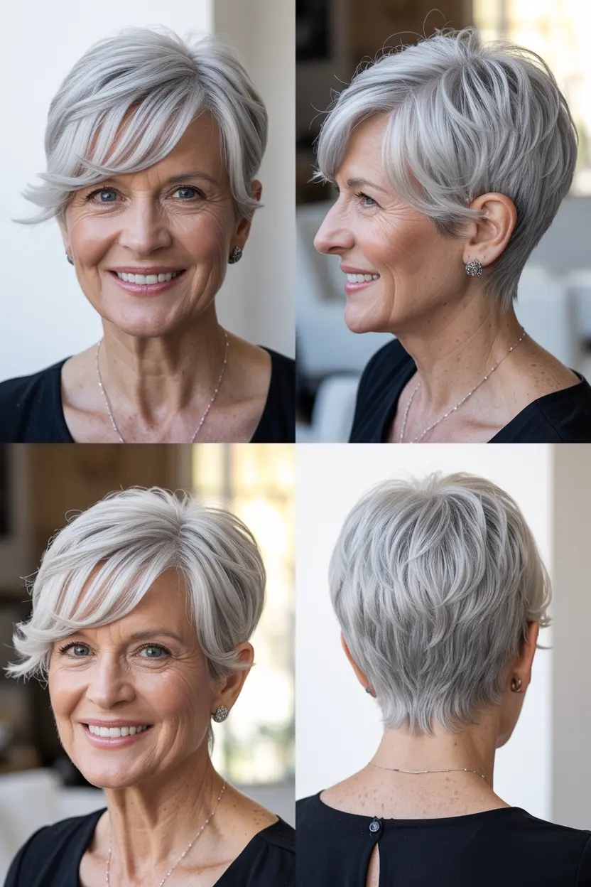 67. silvered pixie with side swept bangs