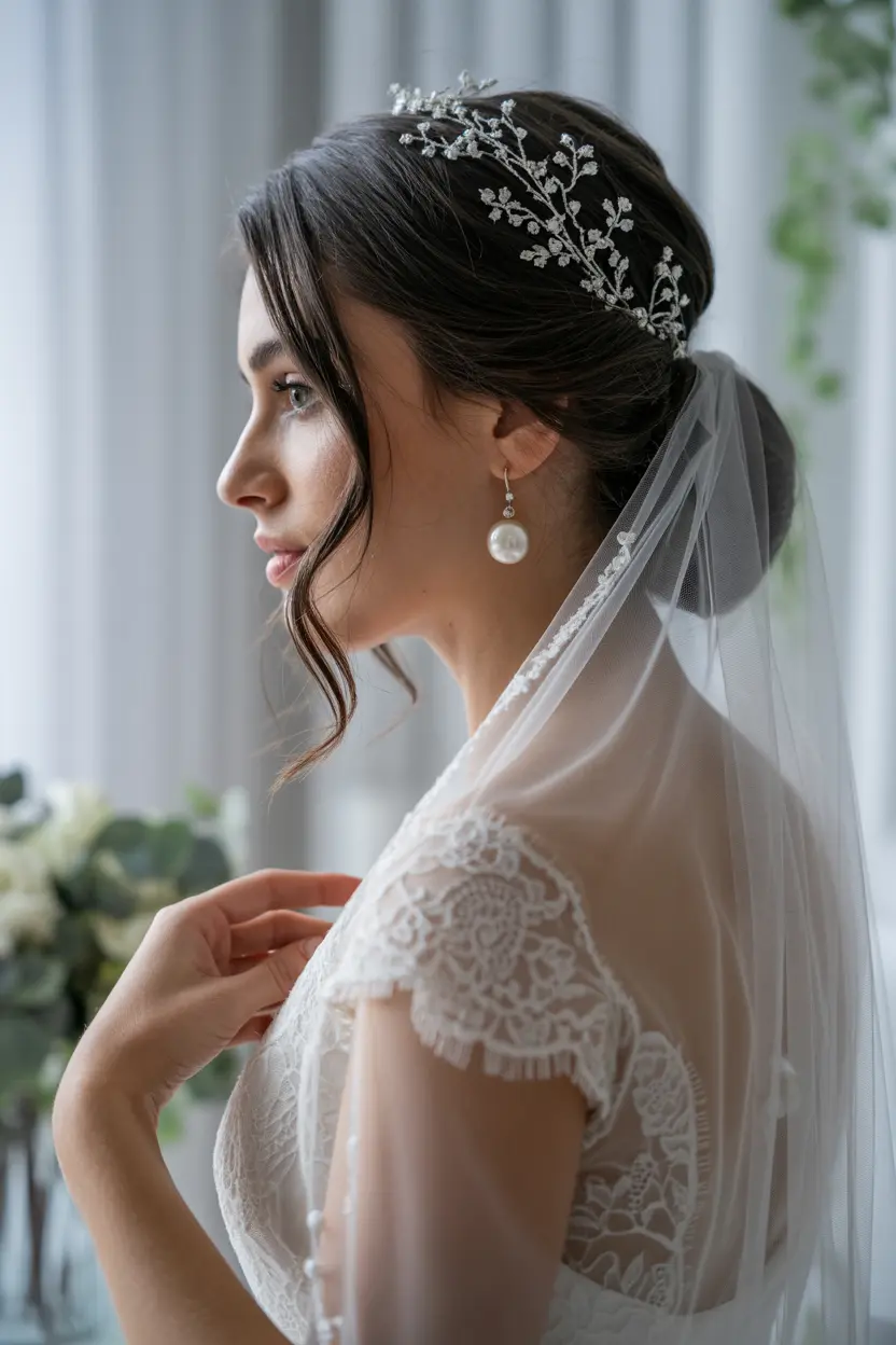 7.side swept updo with veil