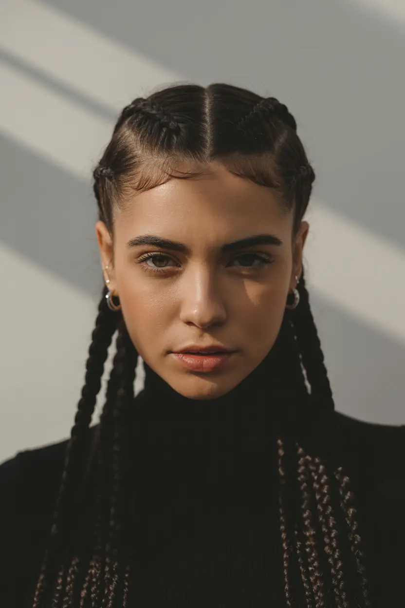 7.zig zag part french braid pigtails