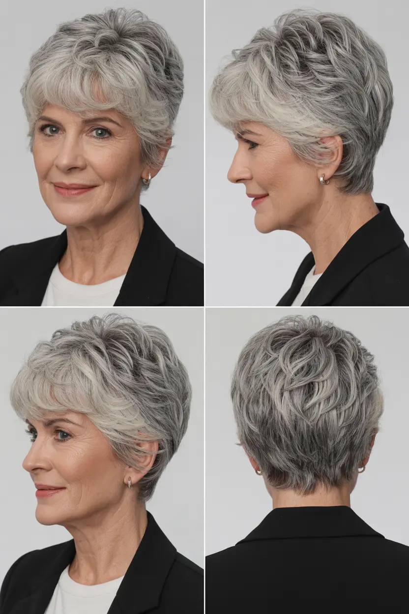 70. textured silver pixie with long top