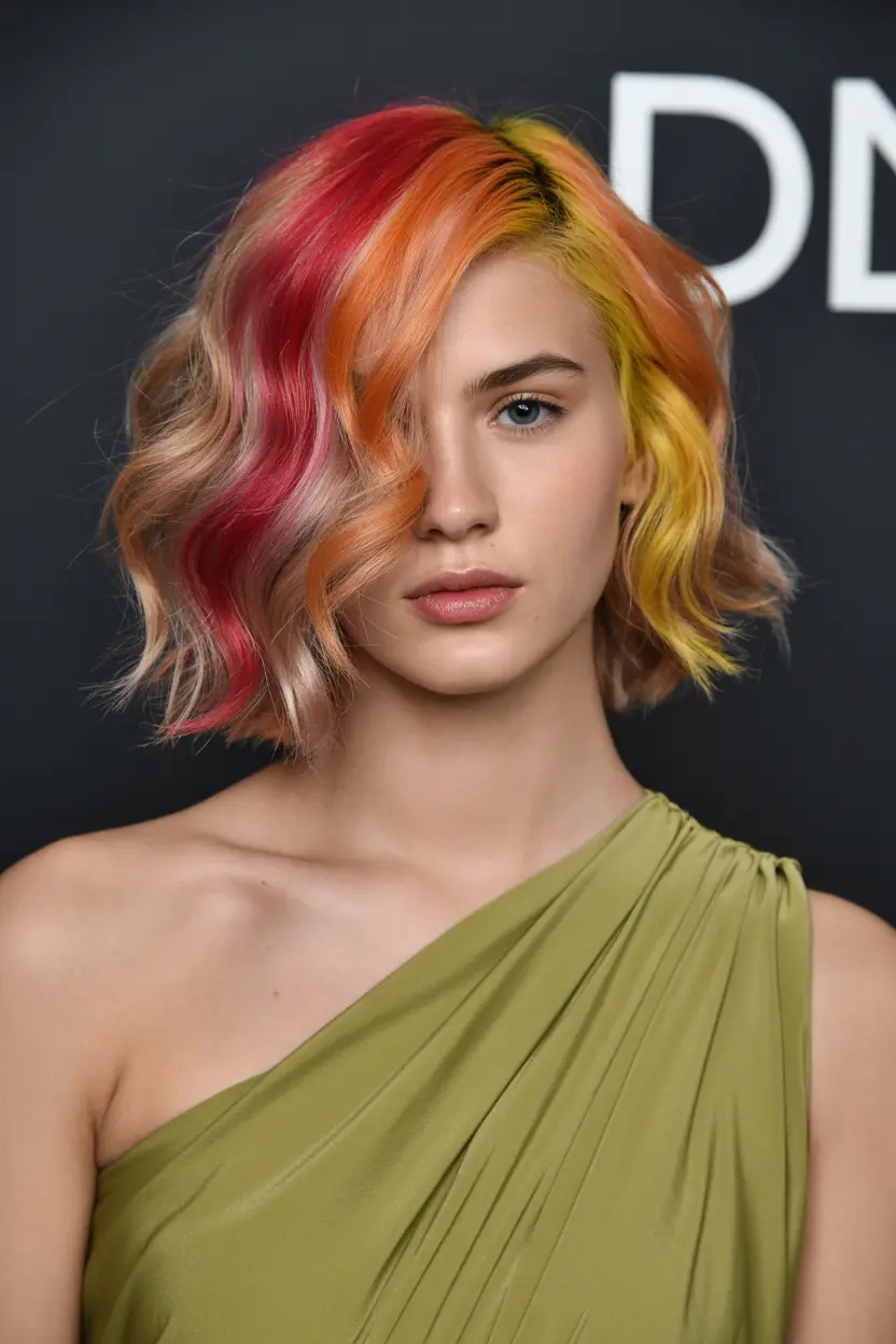 70.asymmetrical cut with color pop