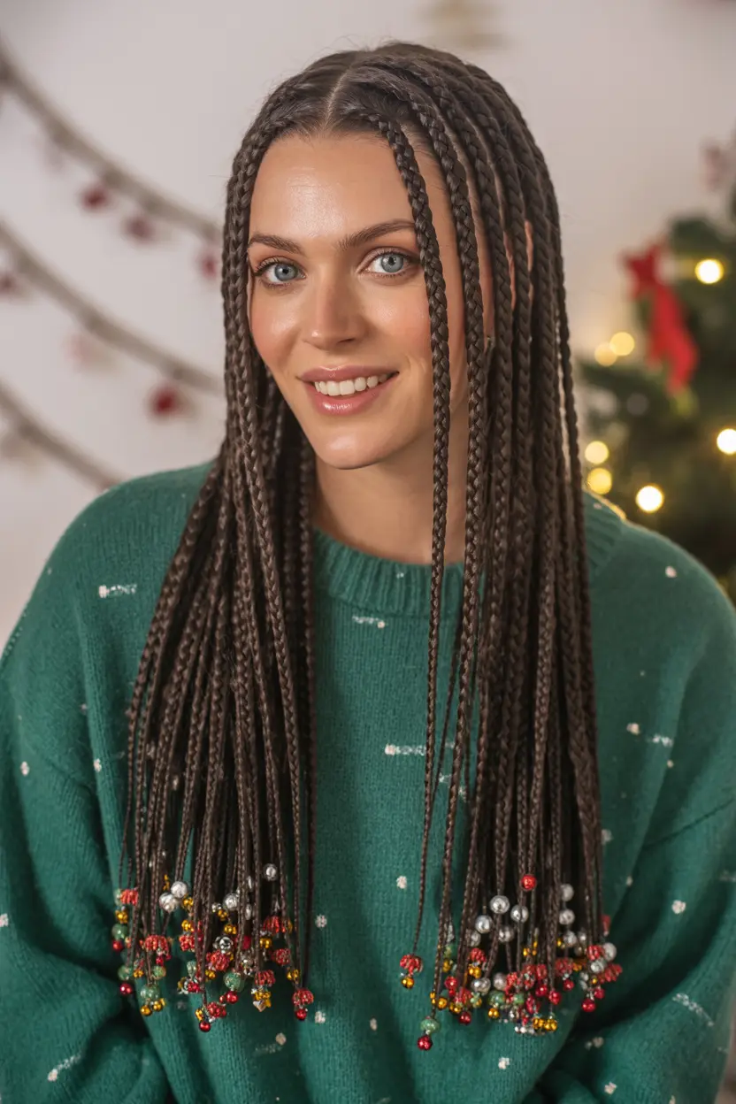 8.knotless braids with holiday beads