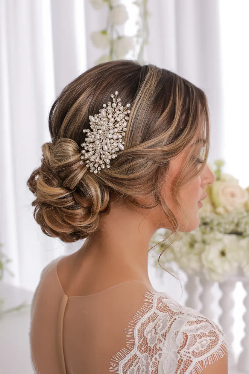 8.loose bun with tendrils