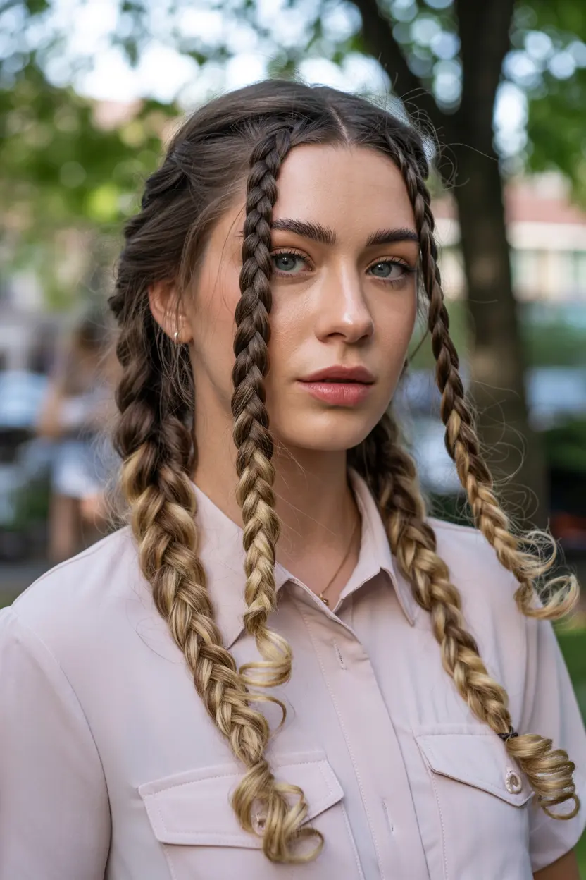 9. curly ends french braid pigtails