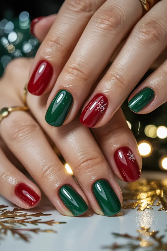 1. Red and Green Christmas Nails