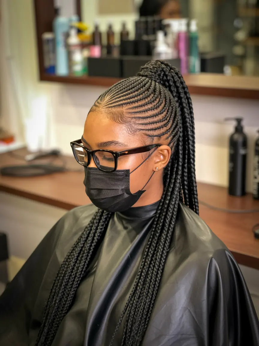 1.classic stitch braid ponytail