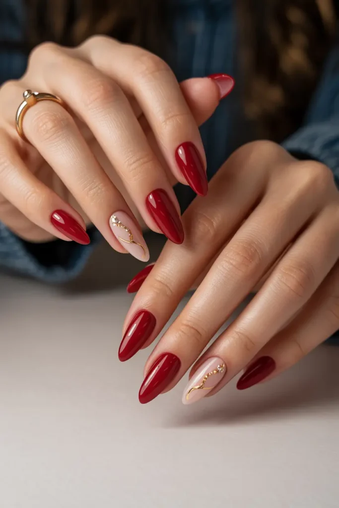 10. Red Velvet Almond Nails