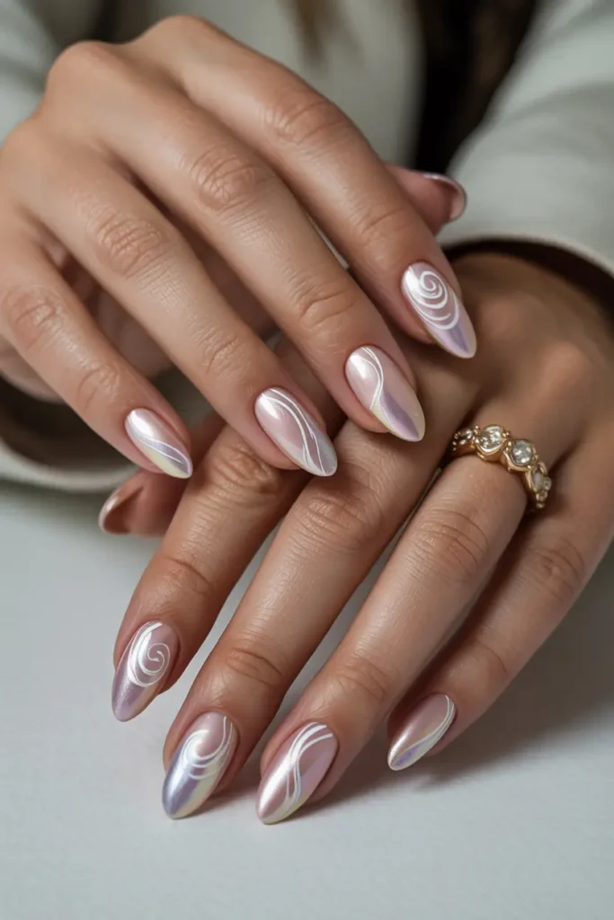 11. Almond Nails with Swirls