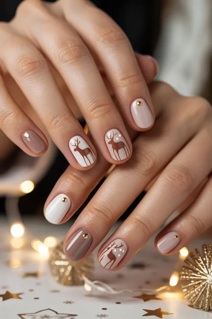 11. Reindeer Minimalist Nails