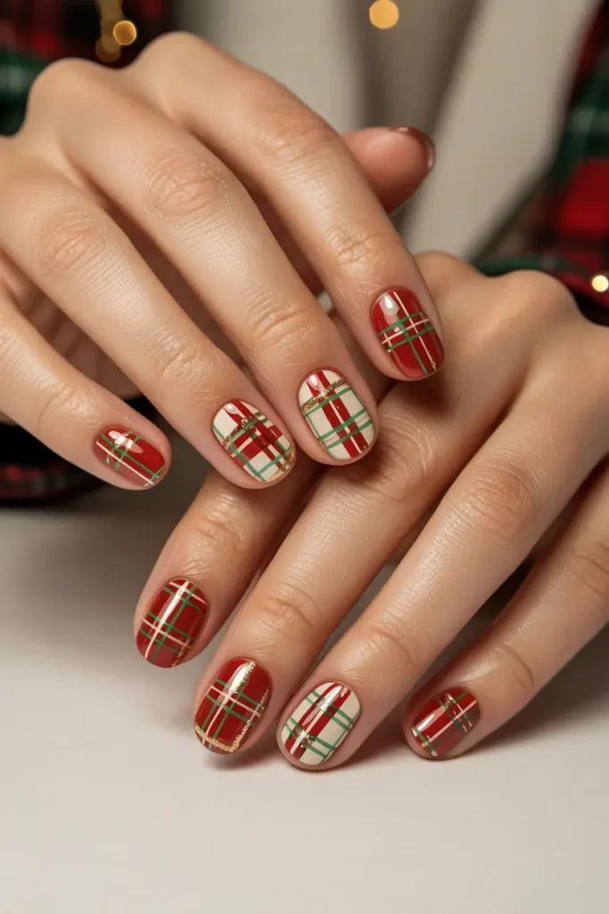 12. Plaid Christmas Nails